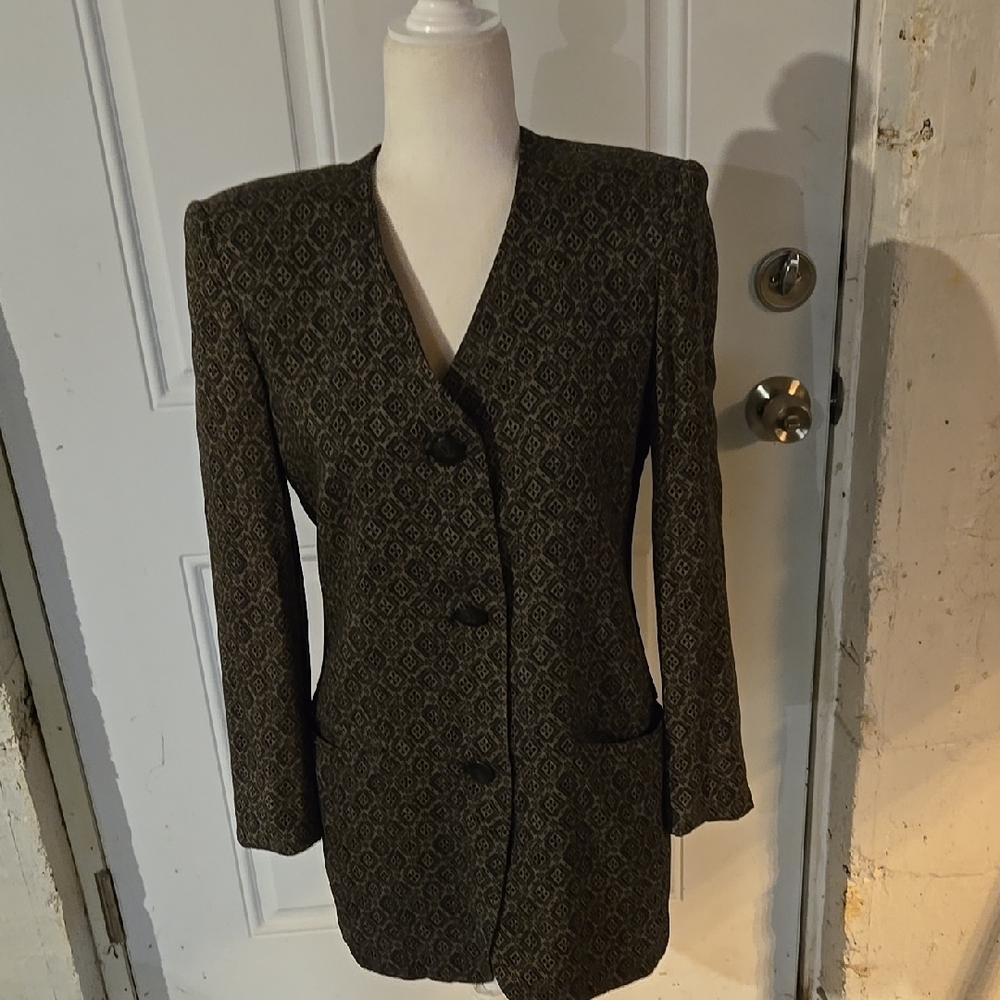 Brown Wool-Blend Suit Jacket with Structured Silhouette
